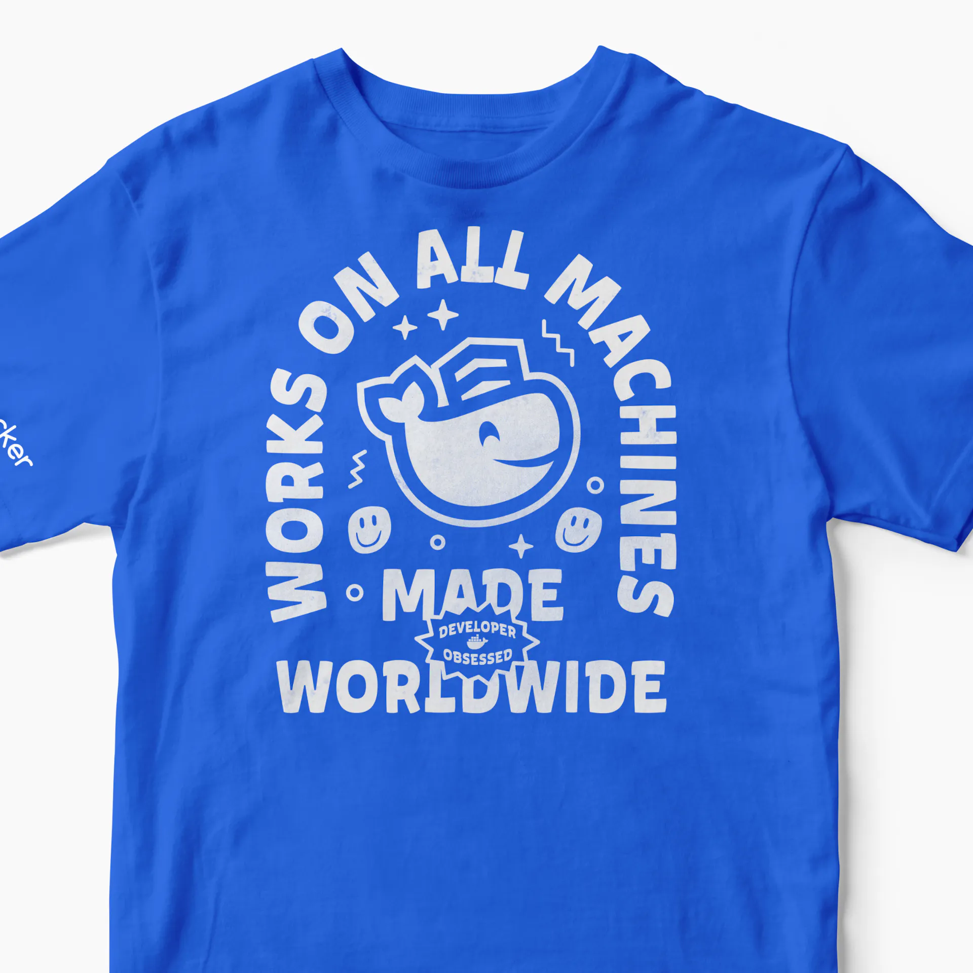 Blue Works on My Machine TShirt Docker Swag Store